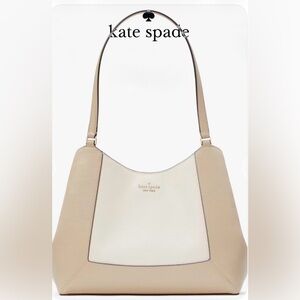 Kate Spade Lena Colorblock Shoulder Bag Cream Tan Neutral Pebbled Leather